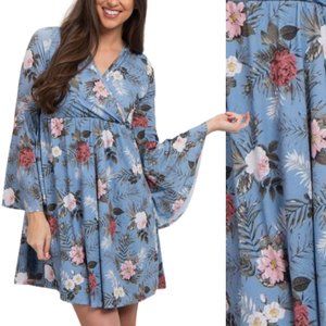 Gorgeous Pinkblush Floral Boho Maternity Dress Bell Sleeve Wrap Dress Sz Small S